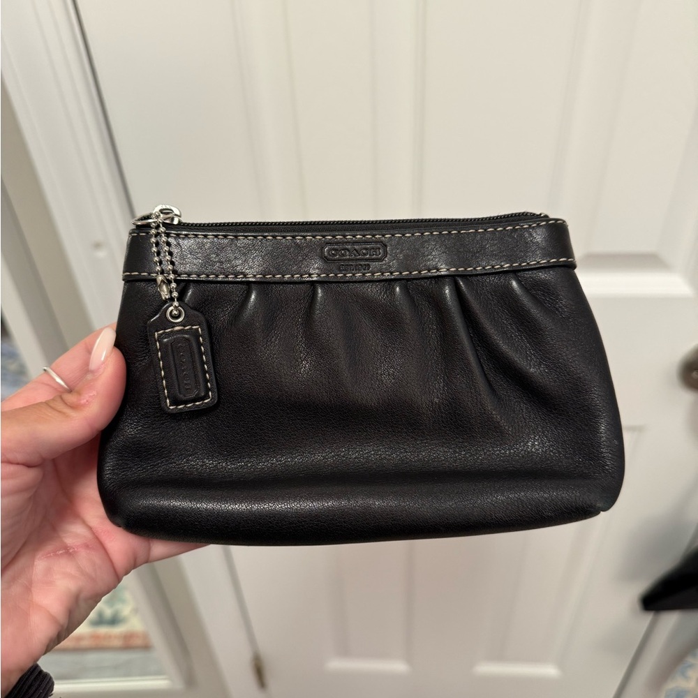 COACH Pleated Leather Small Clutch Wallet Black